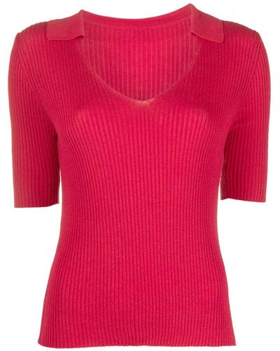 Chinti & Parker V-neck Ribbed-knit Top - Pink