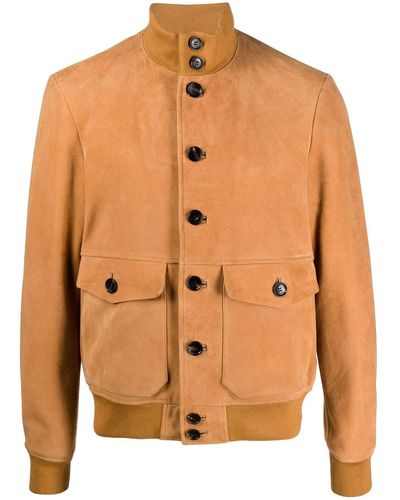 Bally High-neck Leather Jacket - Natural