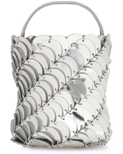 Rabanne Bucket Bag With Silver Sparkle - White