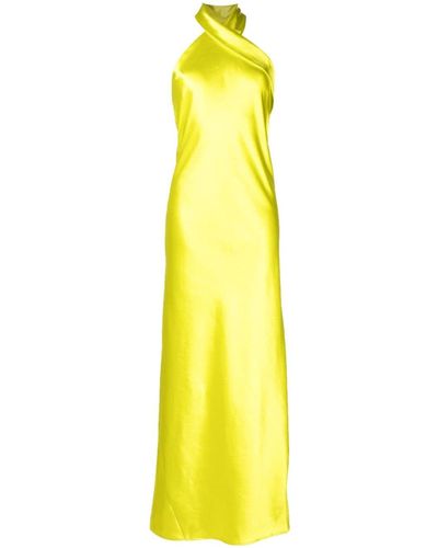 Galvan London Pandora Satin Maxi Dress - Yellow