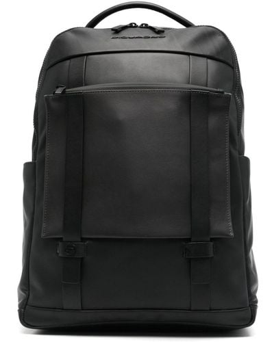 Piquadro Logo-lettering leather backpack - Schwarz