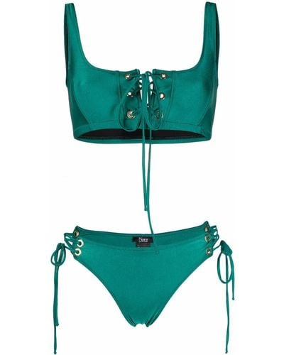 Noire Swimwear Conjunto de bikini metalizado con tira de celosía - Verde