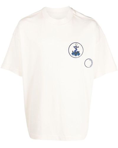 Emporio Armani Motif-embroidered Cotton T-shirt - White