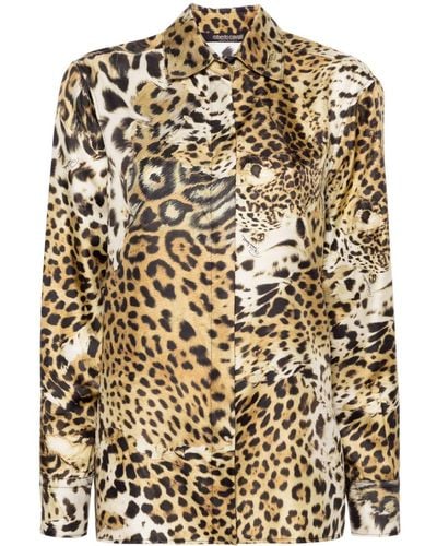 Roberto Cavalli Seidenhemd mit Leoparden-Print - Natur