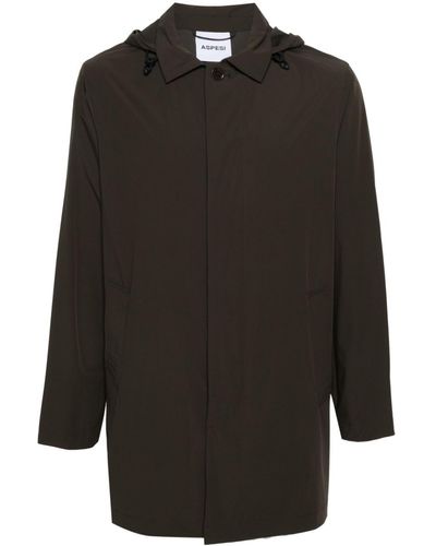 Aspesi Single-breasted Hooded Raincoat - Black