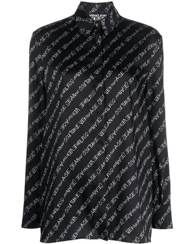 Versace Logo-print Long-sleeve Shirt - Black