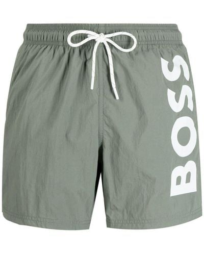 BOSS Logo-print Swim Shorts - Green