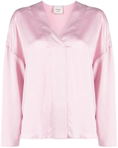 Alysi V-neck Silk Shirt - Pink
