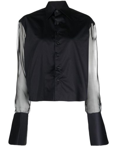 Woera Sheer-sleeved Cotton Shirt - Black