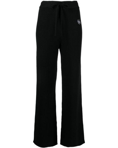 Chocoolate Logo-embroidered Ribbed Trousers - Black