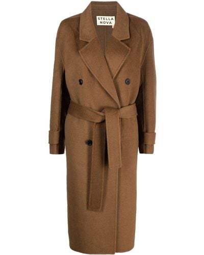 Stella Nova Double-breasted Knitted Coat - Brown