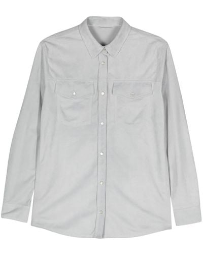 Eleventy Press-stud Suede Shirt - Gray