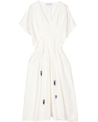 MEHTAP ELAIDI Linen-cotton Beaded Dress - White