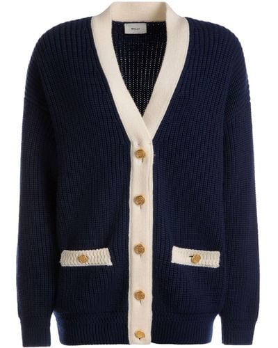 Bally Cardigan bicolore en laine à col v - Bleu