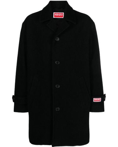 KENZO Notched-collar Single-breasted Coat - Black