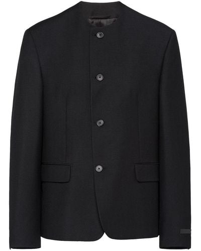 Prada Collarless Tailored Jacket - Black