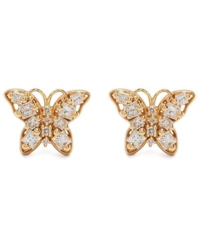 Suzanne Kalan 18kt Yellow Gold Fireworks Mini Butterfly Diamond Stud Earrings - Natural