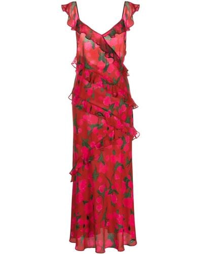 RIXO London Gail Floral-print Silk Midi Dress - Red