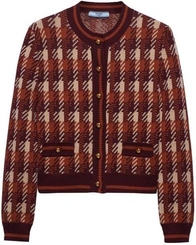 Prada Wool Intarsia-knit Cardigan - Brown