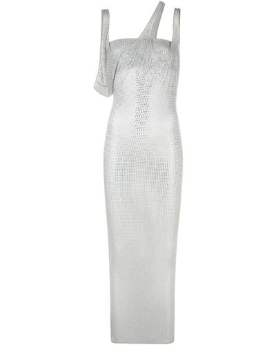 The Attico Crystal-embellished Semi-sheer Dress - White