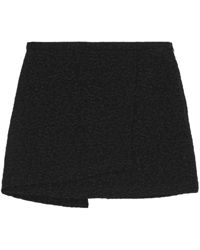 Ganni Wrap-design Textured Miniskirt - Black