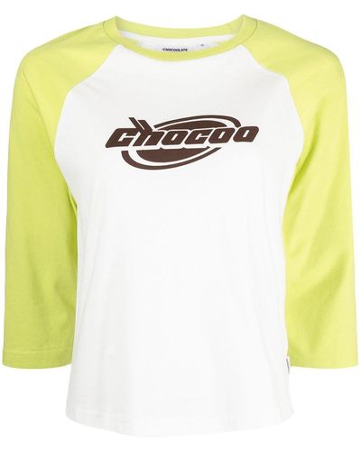 Chocoolate T-shirt colour block à manches trois-quarts - Blanc