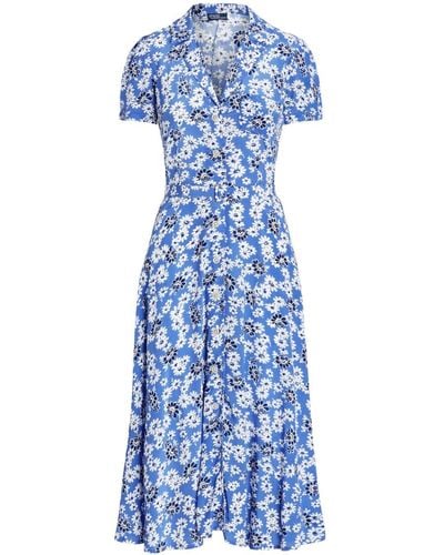 Polo Ralph Lauren ノッチドラペル フローラル ドレス - ブルー