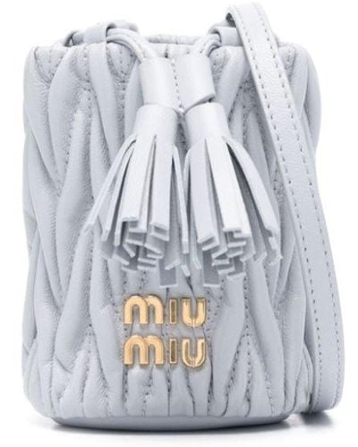 Miu Miu Sac seau en cuir à plaque logo - Blanc