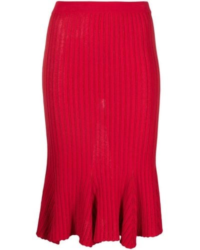 Moschino Striped Godet Midi Skirt - Red