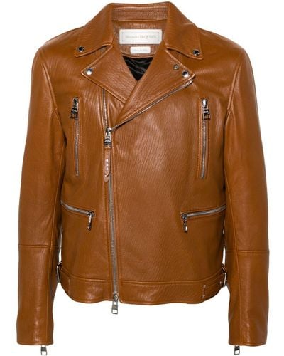 Alexander McQueen Zip-up Leather Biker Jacket - Brown