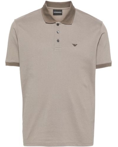 Emporio Armani Logo-embroidered Cotton Polo Shirt - Grey