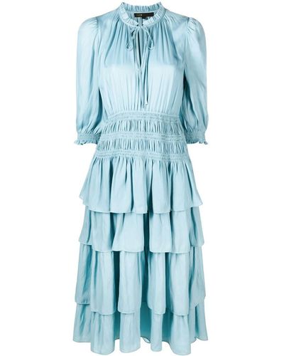 Maje Satijnen Midi-jurk Met Ruches - Blauw