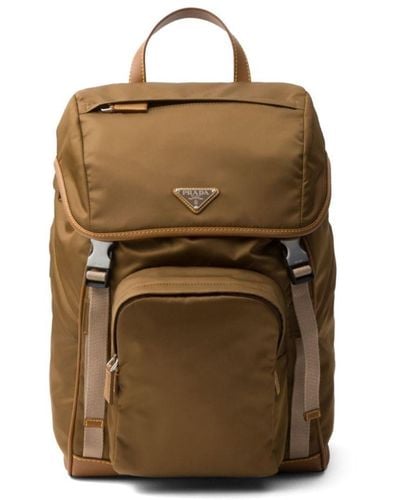 Prada Triangle-logo Buckled Backpack - Natural