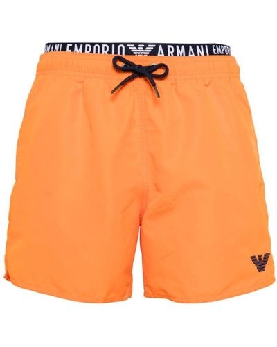 Emporio Armani Logo-waistband Swim Shorts - Orange