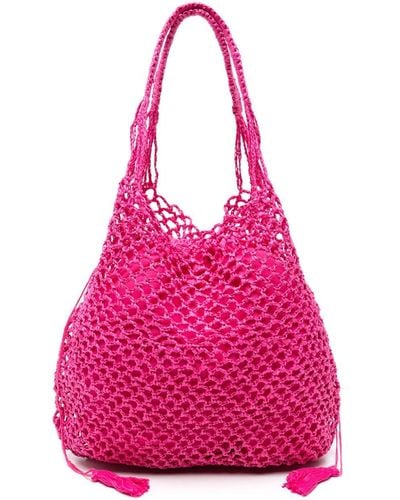 P.A.R.O.S.H. Knotted Raffia Tote Bag - Pink