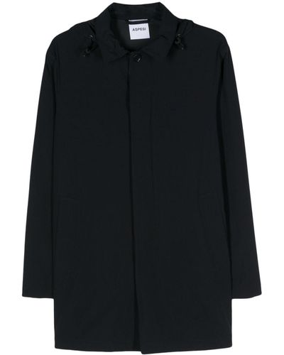 Aspesi Detachable Hood Buttoned Coat - Black