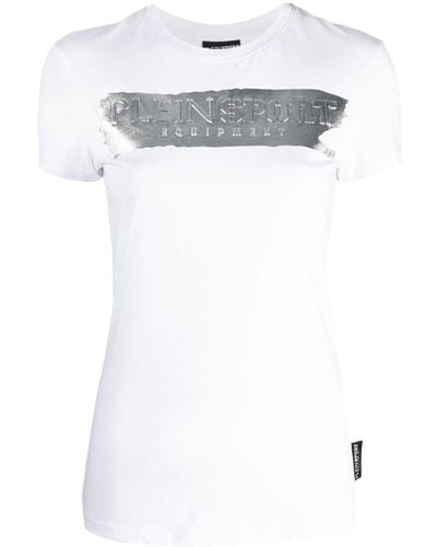 Philipp Plein Camiseta con logo estampado y cuello redondo - Blanco