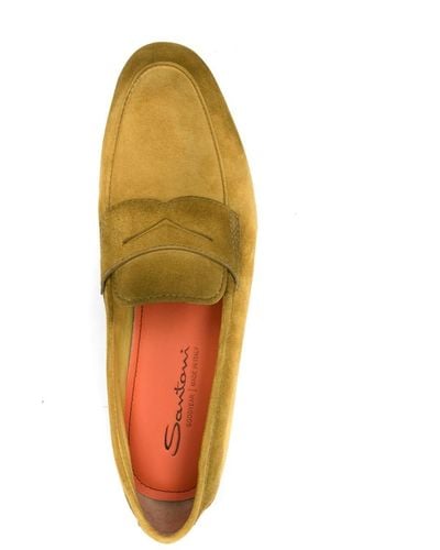 Santoni Penny-slot Suede Loafers - Yellow