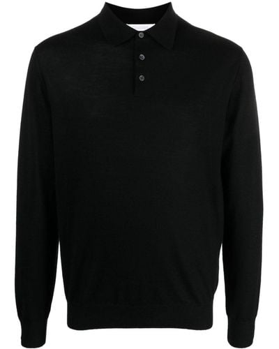 Cruciani Fine-knit Long-sleeved Polo Shirt - Black