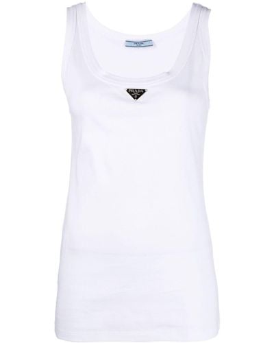 Prada Ribbed Scoop-neck Cotton Top - White