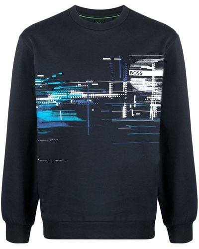 BOSS Sweater Met Print - Blauw