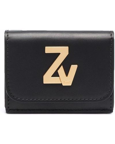 Zadig & Voltaire Logo Plaque Zip-around Mini Wallet in Gray