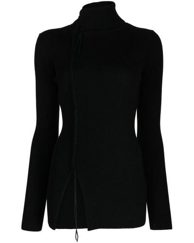 Y's Yohji Yamamoto Front-slit Wool Knitted Top - Black