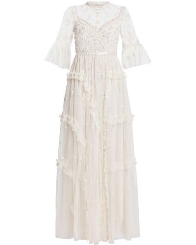 Needle & Thread Ditsy Floral-embroidered Gown - White