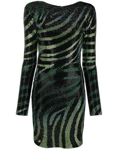Philipp Plein Crystal-embellished Zebra-print Dress - Green