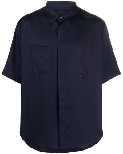 424 Logo-embroidered Short-sleeve Shirt - Blue