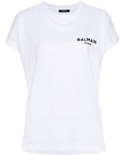 Balmain T-Shirt mit beflocktem Logo - Weiß