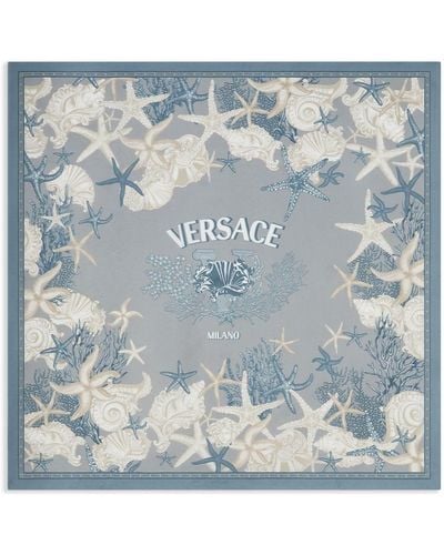 Versace Seahorse-print Silk Scarf - Blue