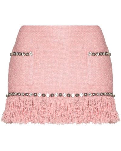 Area Fringed Tweed Miniskirt - Pink