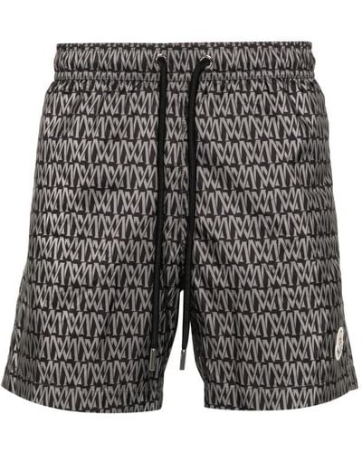 Moncler Monogram-print Swim Shorts - Grey